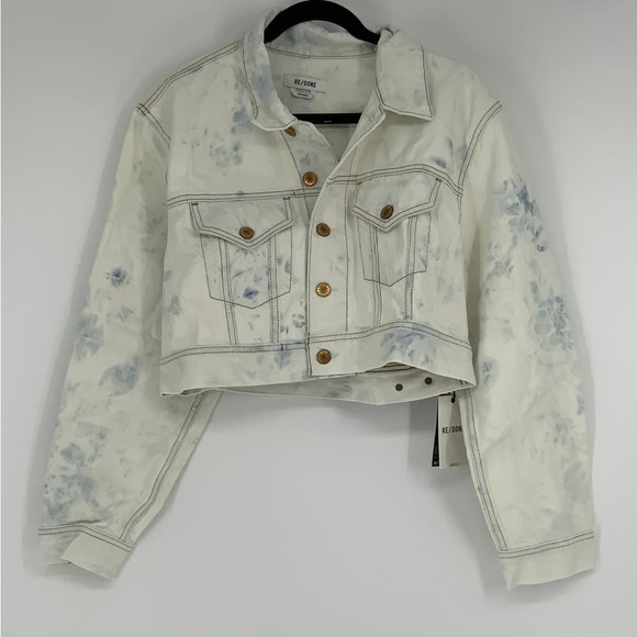 NEW! RE/DONE Size Large Cropped Denim Trucker Jacket Sunbleach $385 msrp I11-14 - Picture 2 of 10